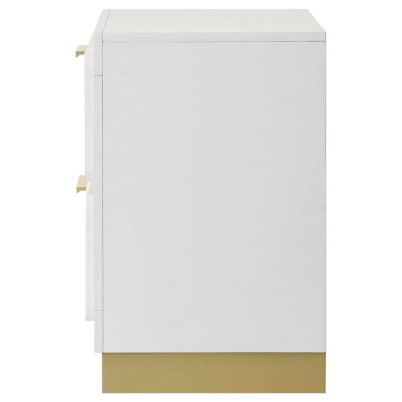White/Gold 2 Drawer 14.75 in. W Nightstand with Bar Metal Handles