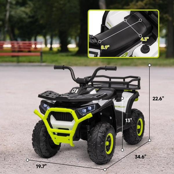 dimension image slide 0 of 3, Qaba 12V Kids ATV, 4 Wheeler Quad, 3.7Mph Battery Powered Ride on Car with 4 Suspension Wheels, Storage Basket, LED Lights