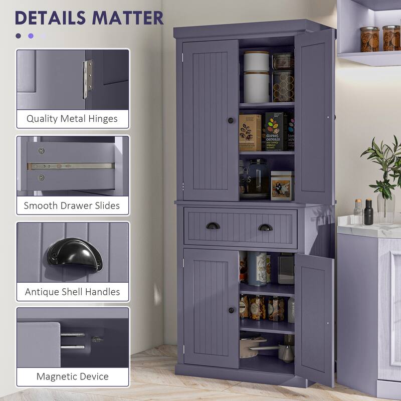 HOMCOM 72" Kitchen Pantry Cabinet, Freestanding Tall Storage Cabinet, Traditional Kitchen Cabinet with 4 Doors