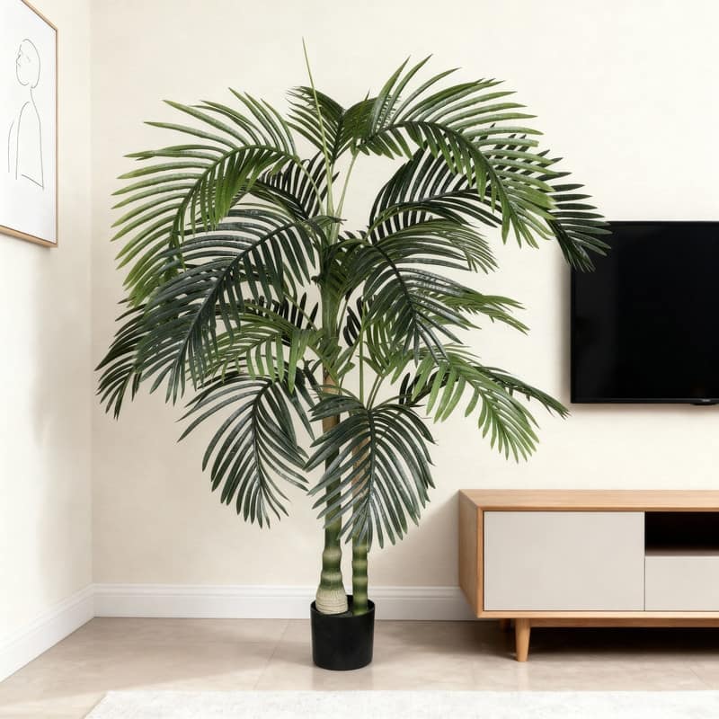 Lush Black Pot Golden Cane Palm - Lifelike Tropical Faux Plant for Indoor & Outdoor Spaces - 6FT