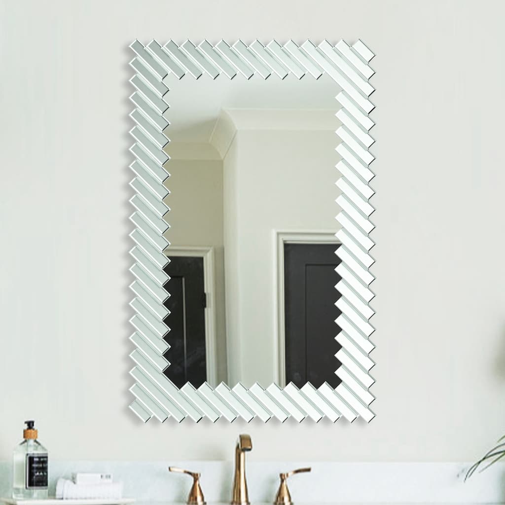40" Modern Silver Glass Framed Rectangular Decorative Wall Bathroom Vanity Mirror