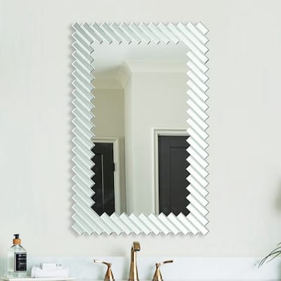 40-in Modern Silver Glass Framed Rectangular Decorative Wall Bathroom Vanity Mirror