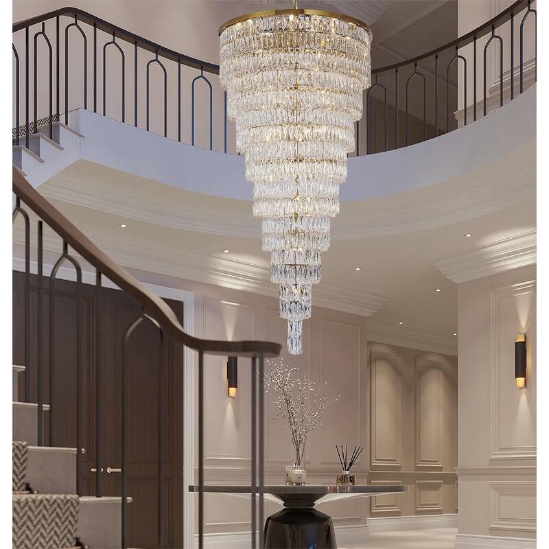 42-Light Gold Chandelier With Clear Crystals