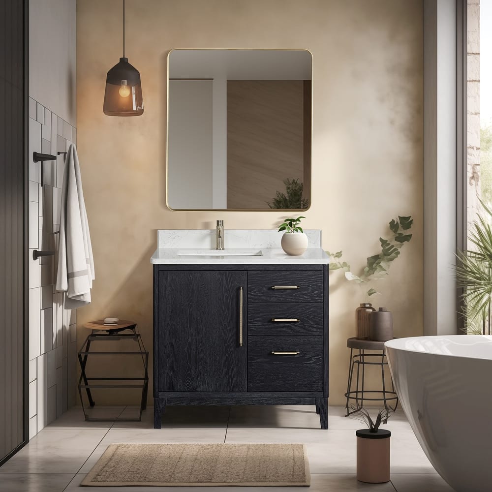 Gara Single Bath Vanity with Composite Stone Top without Mirror