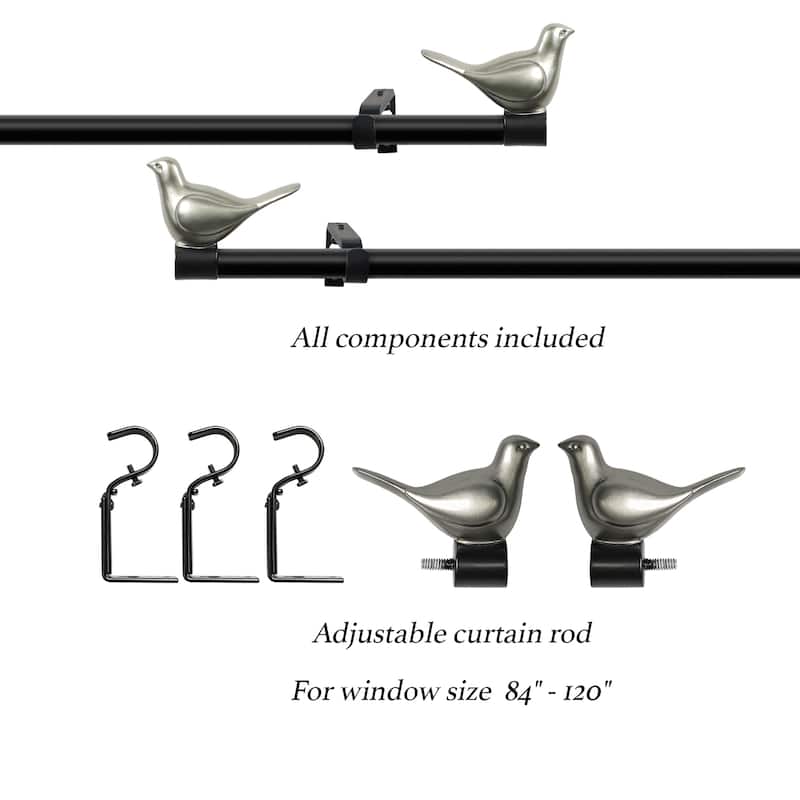 MERIVILLE 3/4" Diameter Farmhouse Single Window Curtain Rod, Bird Finials