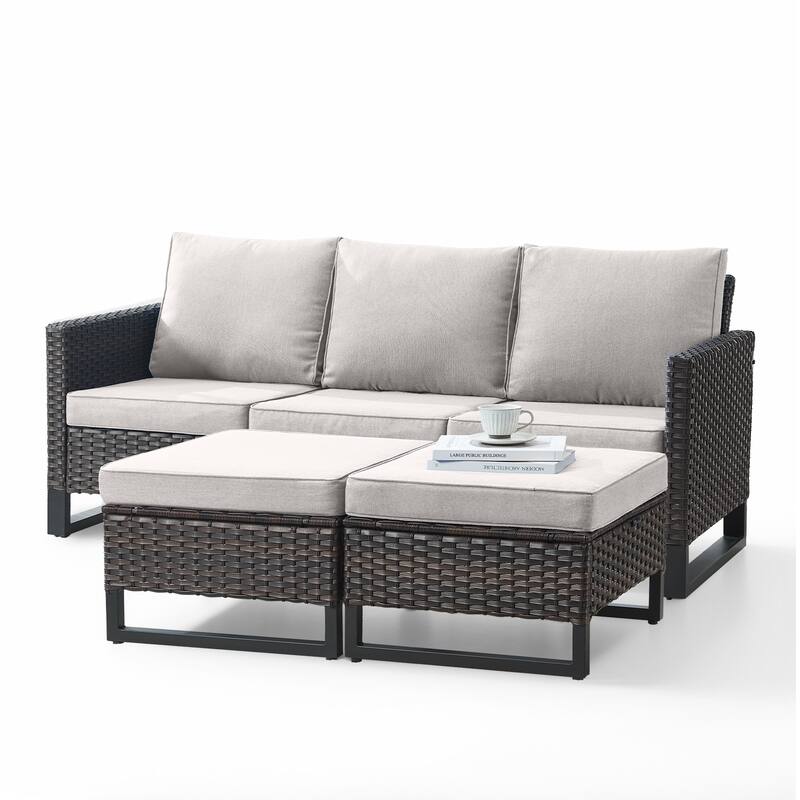 3 Pieces Outdoor Wicker Sofa with Ottomans