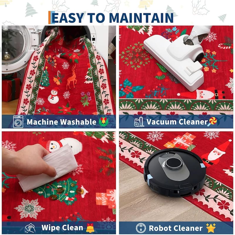 Washable Christmas Area Rug for Bedroom Holiday Decor - 1'6" x 2'6"