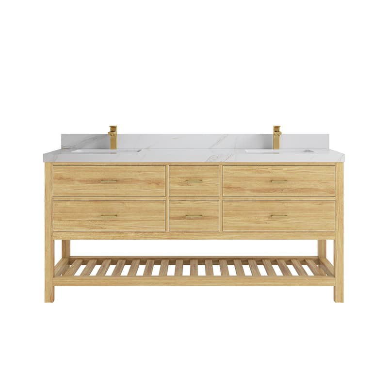 Willow Collections 72 in. W x 22 in. D Parker Solid Teak Double Sink Bathroom Vanity with Countertop