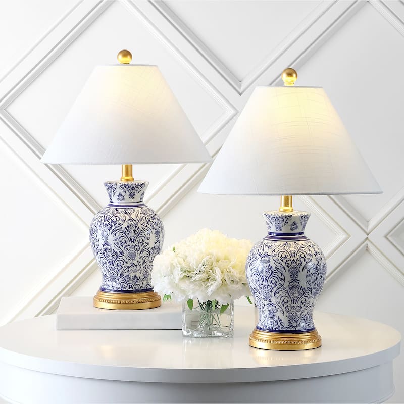 Ziggy 21" Ceramic/Iron Classic Modern LED Table Lamp, Blue (Set of 2) by JONATHAN Y