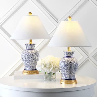 Ziggy 21" Ceramic/Iron Classic Modern LED Table Lamp, Blue (Set of 2) by JONATHAN Y