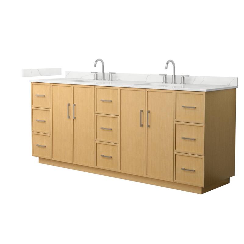 Wyndham Collection WCH7474-84D-QTZ-US3MXX Elan TK 84" Free Standing - Light Oak / Giotto Quartz Top / Brushed Nickel