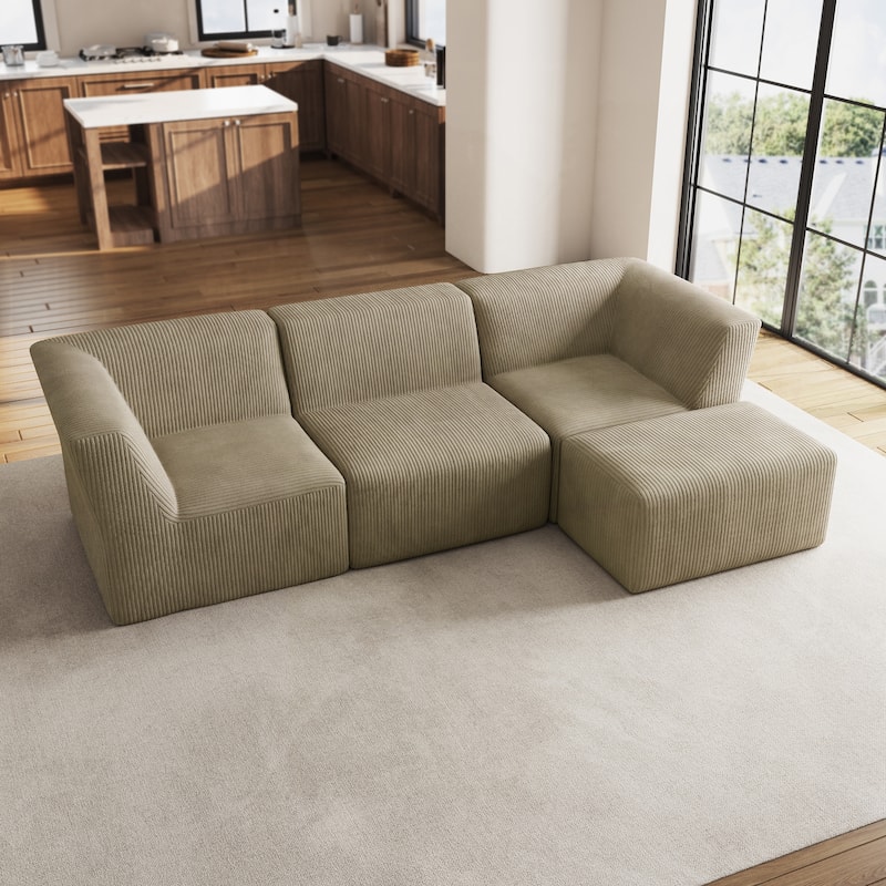 106" W Corduroy Fully Sponge Molded Modular Sectional Sofa