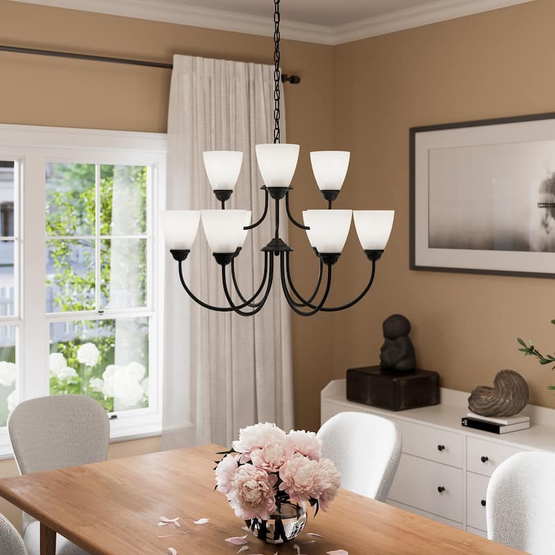 Kichler Lighting Jolie 9-Light Chandelier with Satin Etched Glass in Black