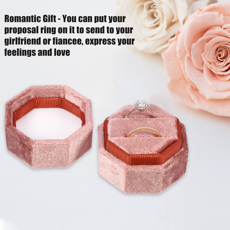 Velvet Ring Box, Double Ring Box 2 Slots Display Holder Jewelry Storage for Wedding - Coffee Color