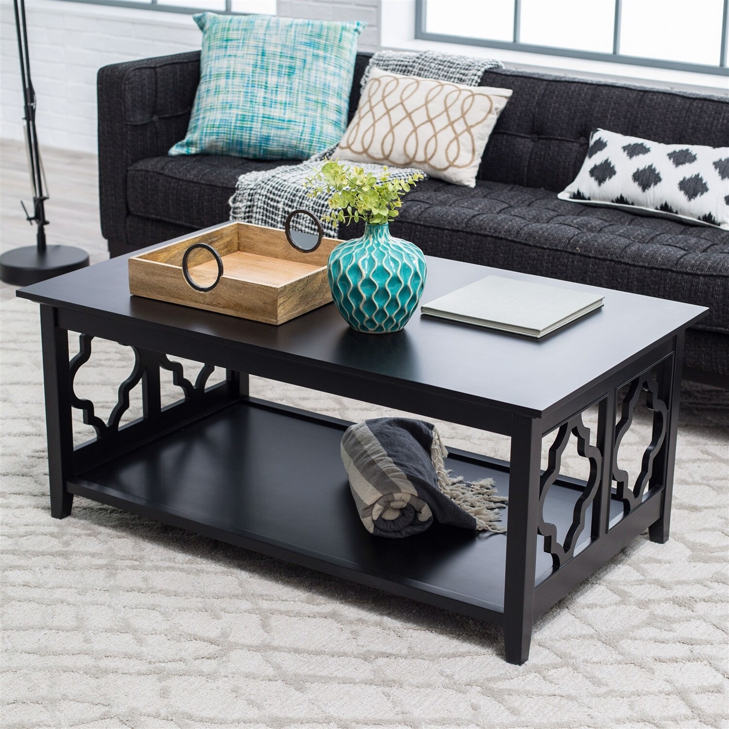 Black Quatrefoil Coffee Table With Solid Birch Wood Frame On Sale Overstock 29063576