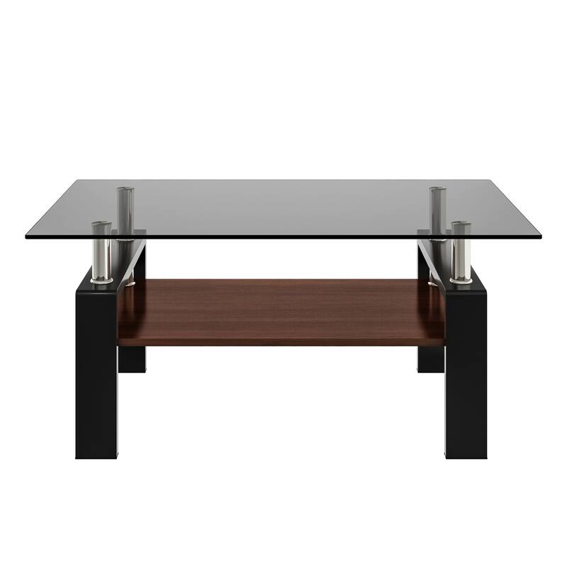 39x24'' Rectangle Coffee Table with Tempered Glass Tabletop for Living Room