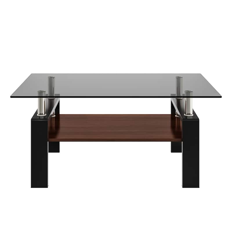 Modern Coffee Table Rectangular Coffee Table Stylish Coffee Table with Tempered Glass Top, for Living Room