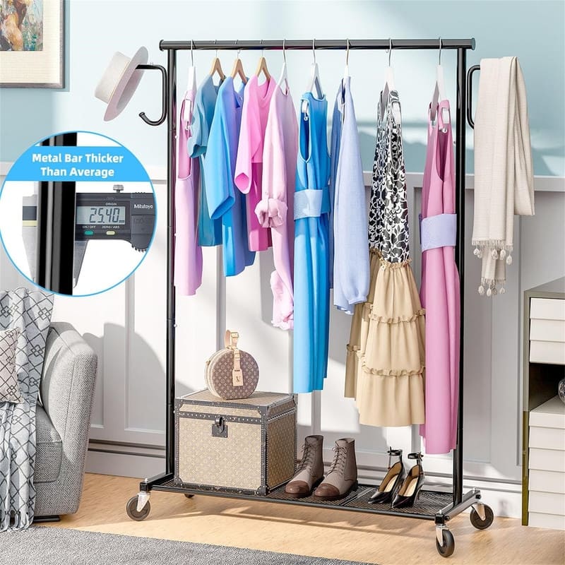 Clothing Garment Rack on Wheels - 16.25"D x 45"W x 64.25"H