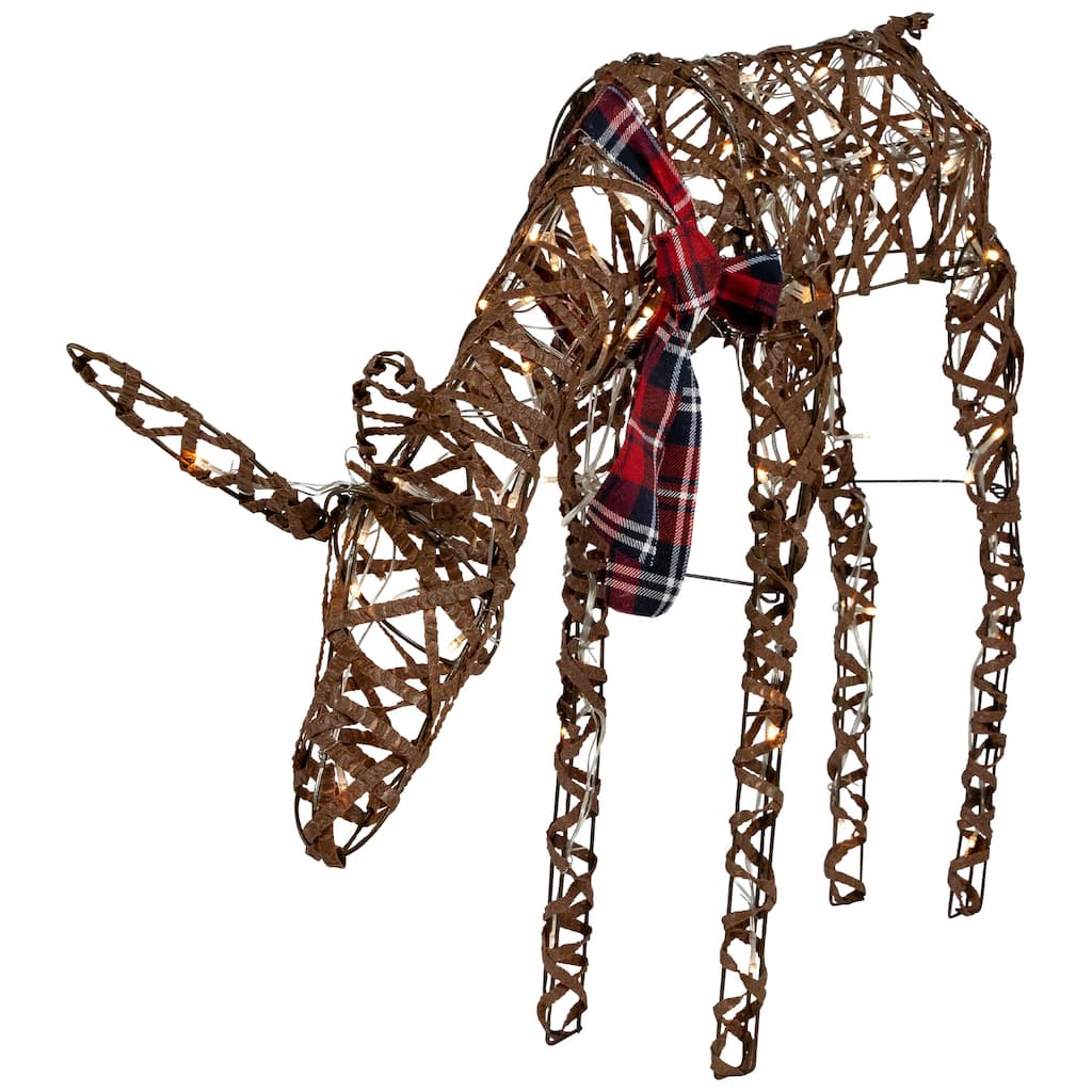35" LED Lighted Feeding Rattan Reindeer Outdoor Christmas Decoration - Brown