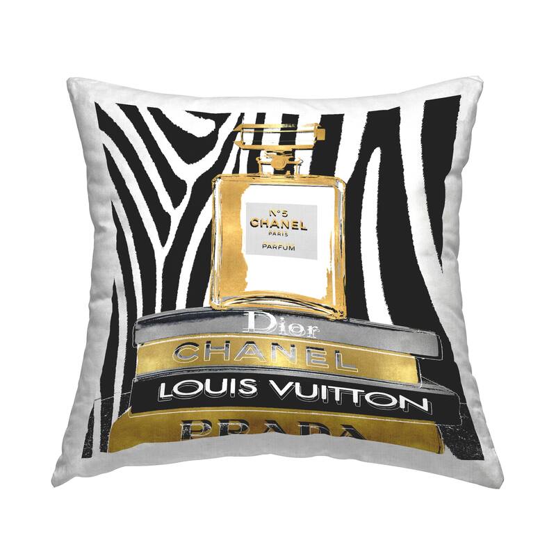 Stupell Glam Fragrance Fashion Book Stack Black Zebra Print Decorative Printed Throw Pillow by Madeline Blake