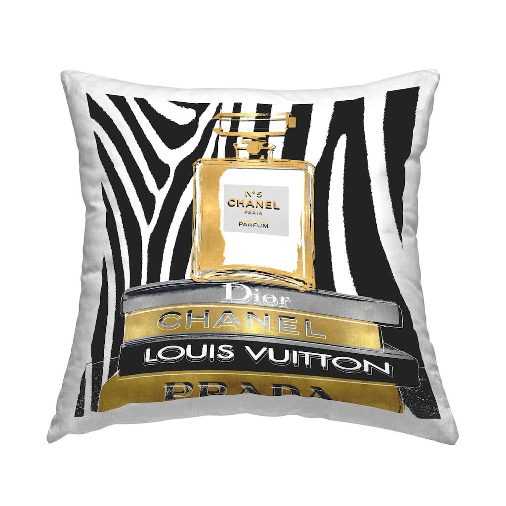 Stupell Glam Fragrance Fashion Book Stack Black Zebra Print Decorative Printed Throw Pillow by Madeline Blake