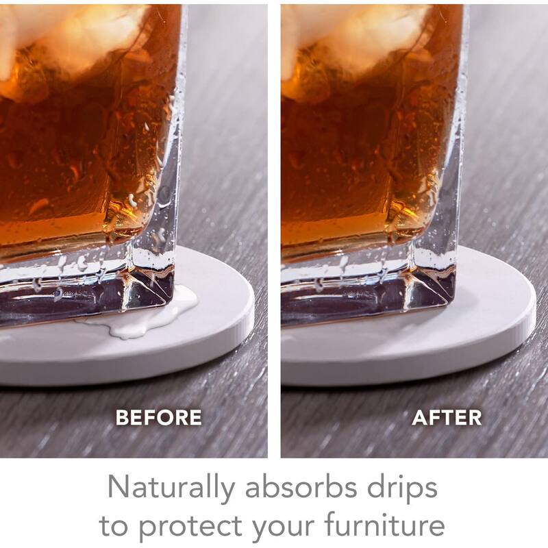 Thin Lines 4 Pack Round Absorbent Stone Coaster with Protective Cork Backing Made in The USA 4" Round, Blue & White, Wipes Clean