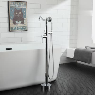 Single Handle Freestanding Tub Filler Faucet with Handshower