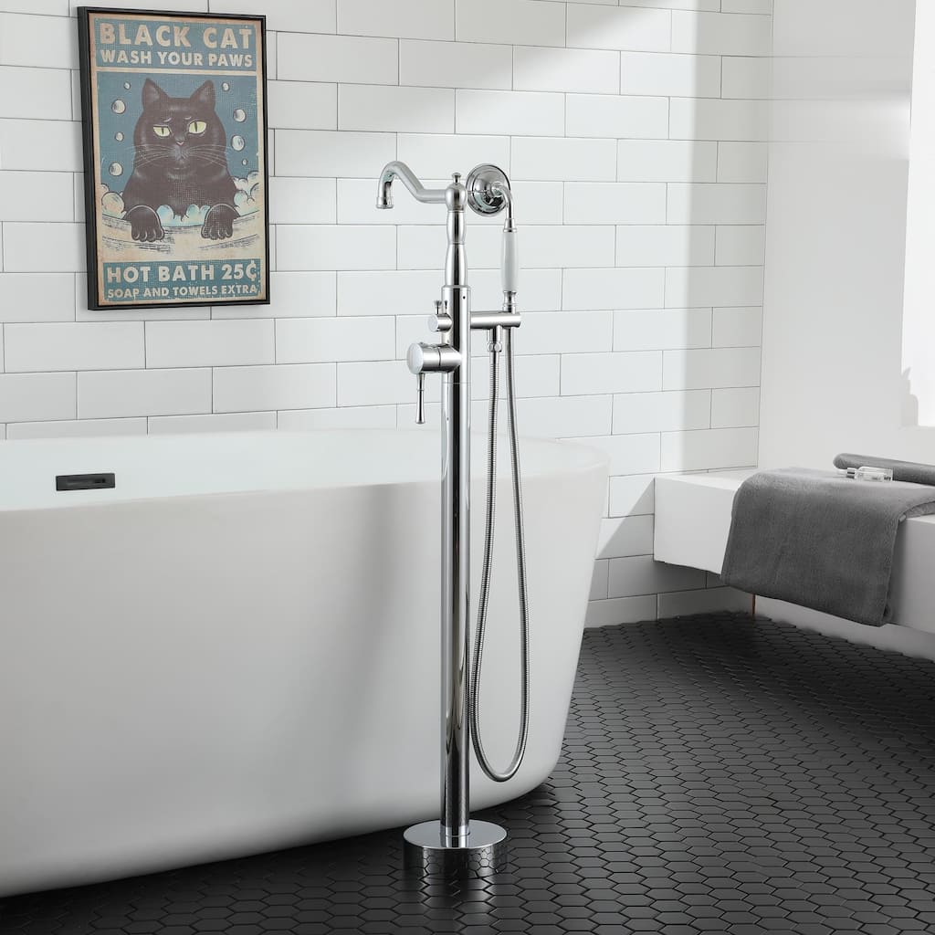 Single Handle Freestanding Tub Filler Faucet with Handshower