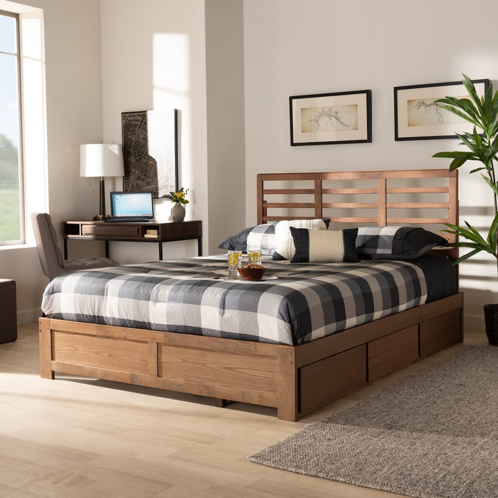 Piera Ash Brown Finished Wood 3-Drawer Platform Storage Bed