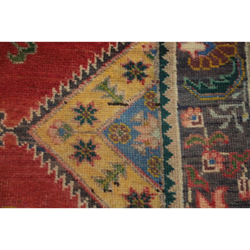 Hand Knotted Oriental 100% Wool Carpet Traditional Geometric Coral Tabriz Runner Rug - 12' 5'' X 3' 3''