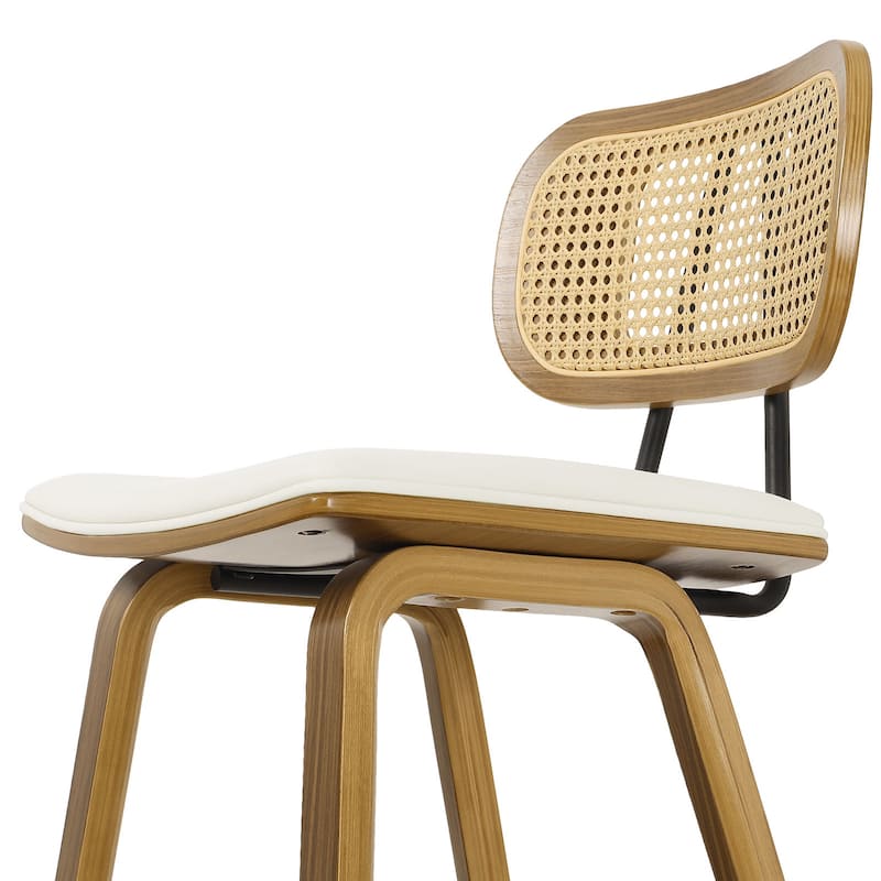 26-inch Wood Counter Height Bar Stools with Rattan Back