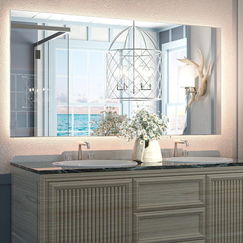KEONJINN 3 Color LED Backlit Bathroom Vanity Wall Mirror, Anti-Fog, Dimmable