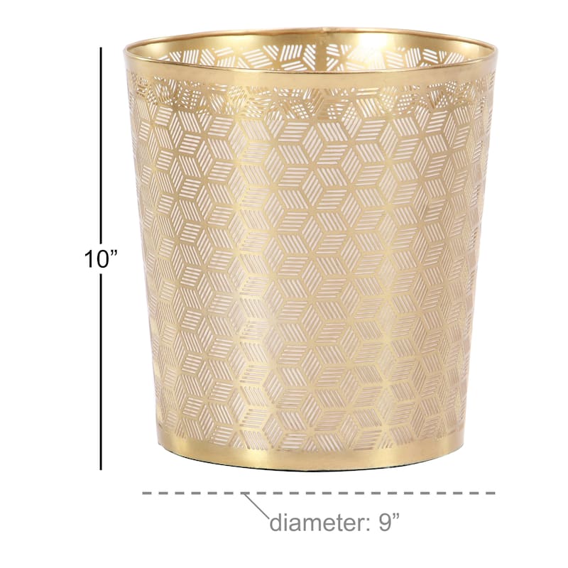 Metal Floral or Geometric Small Waste Bin with Laser Carved Design - Gold or Silver - CosmoLiving by Cosmopolitan