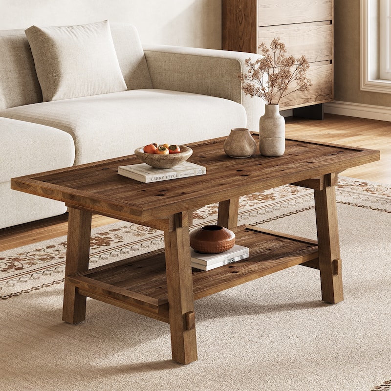 47-inch Rustic Solid Wood Coffee Table with Storage - Vintage Brown