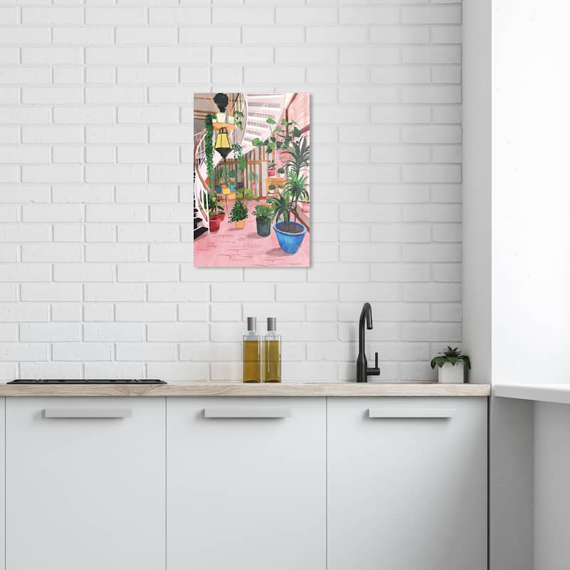 Wynwood Studio Canvas Floral and Botanical Terrace full of plants Pink and Modern & Contemporary Wall Art Canvas Print - 24 x 16