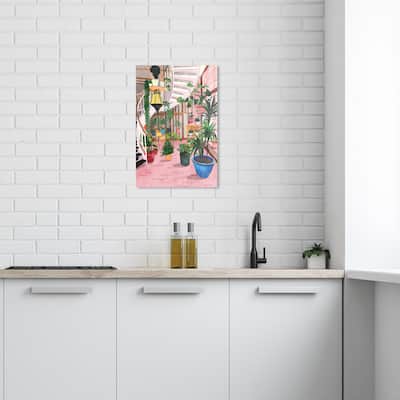 Wynwood Studio Canvas Floral and Botanical Terrace full of plants Pink and Modern & Contemporary Wall Art Canvas Print
