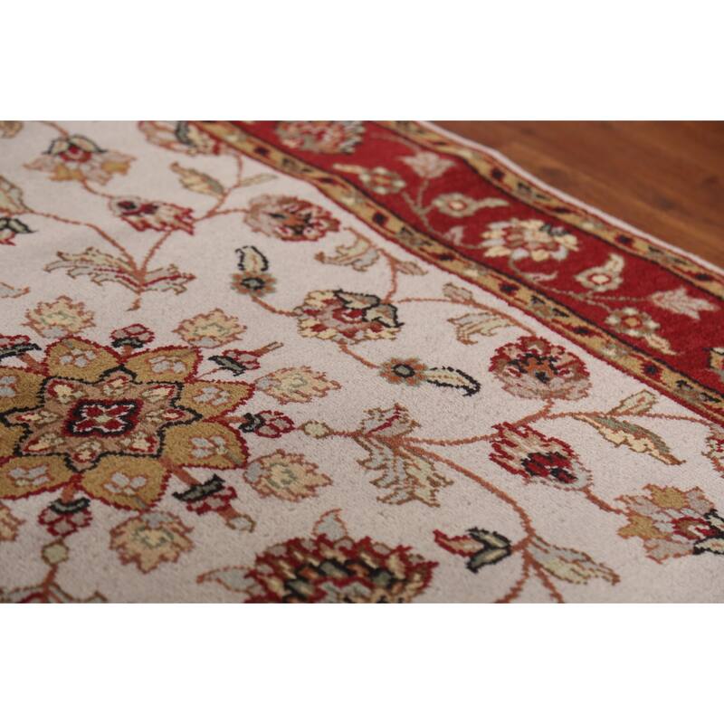 Floral Ivory Agra Indian Foyer Rug Hand-Knotted Wool Carpet - 3'1"x 5'1"