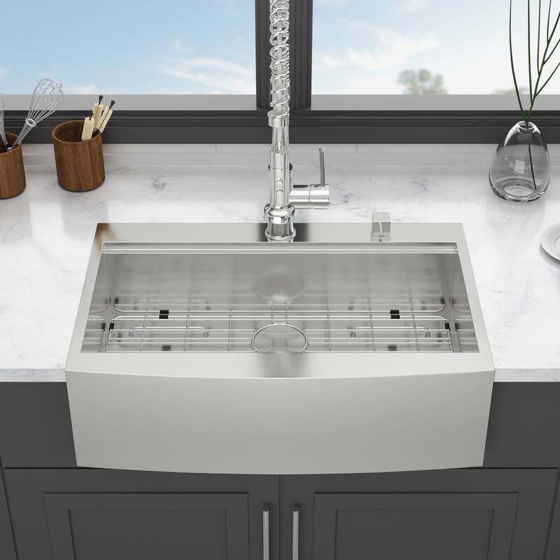 Farmhouse 16 Gauge Single Bowl Stainless Steel Kitchen Sink in Brushed Nickel