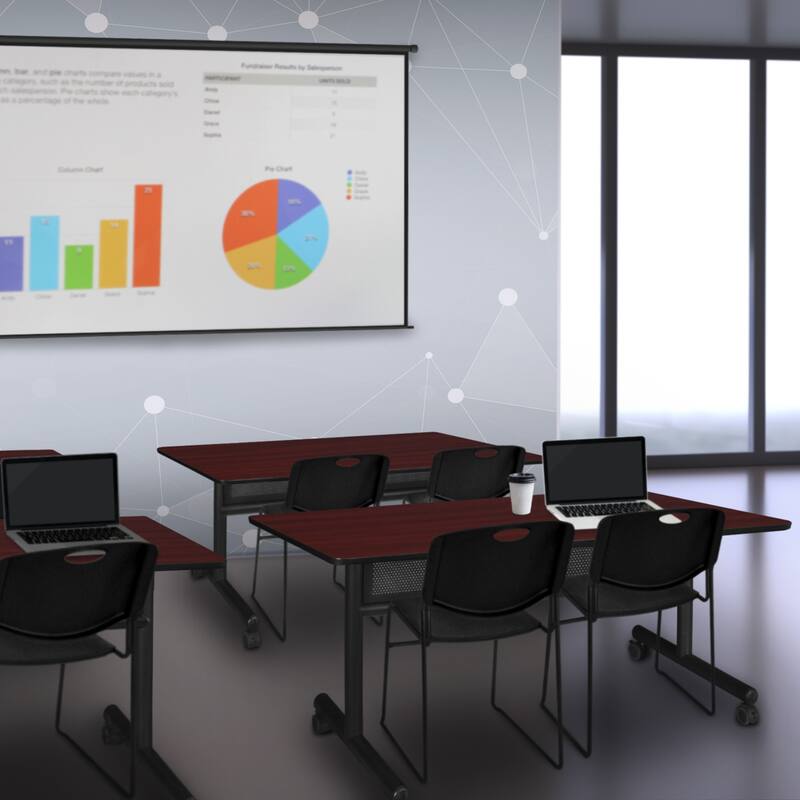 48" x 24" Flip Top Mobile Training Table with Modesty Panel- Mahogany and 2 Stack Chairs- Black