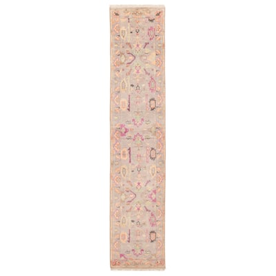 ECARPETGALLERY Hand-knotted Modern Oushak Light Grey Wool Rug - 2'5 x 12'2