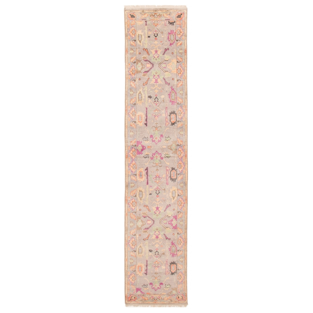 ECARPETGALLERY Hand-knotted Modern Oushak Light Grey Wool Rug - 2'5 x 12'2