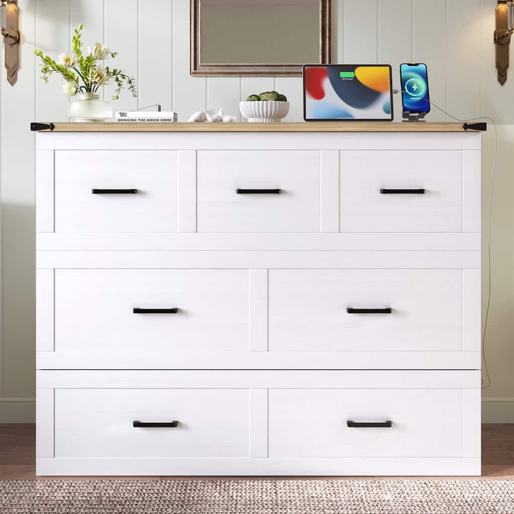 Full / Queen Murphy Bed Cabinet with Built in Charging Station Storage Drawer