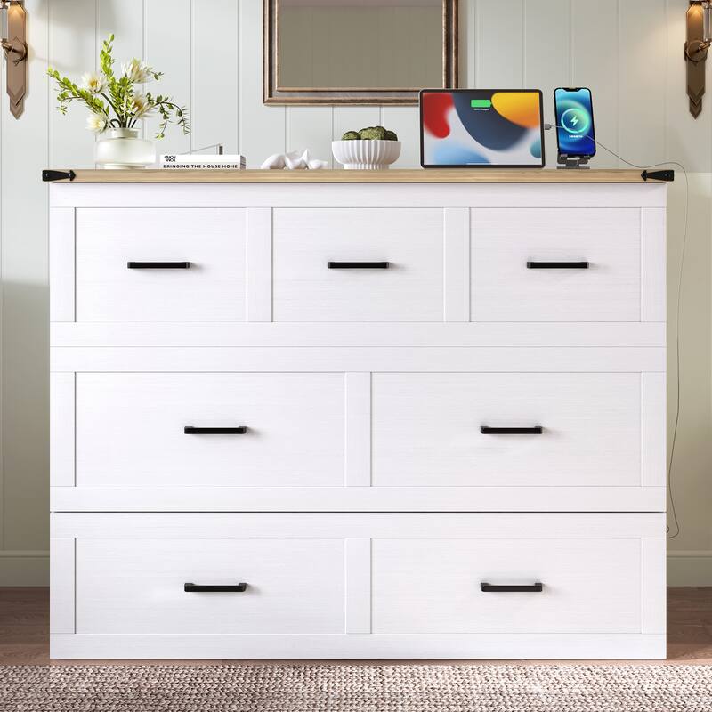 Murphy Bed Cabinet with Charging Station, Large Storage Drawer