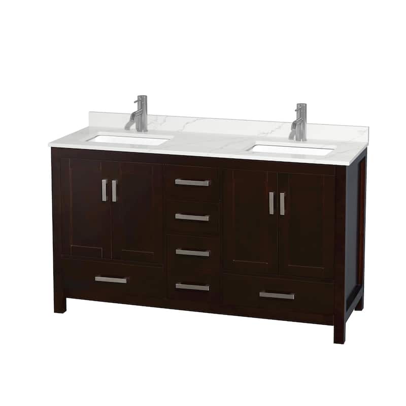 Wyndham Collection WCS141460D-QTZ-UNSMXX Sheffield 60" Free Standing - Espresso / Giotto Quartz Top / Brushed Chrome