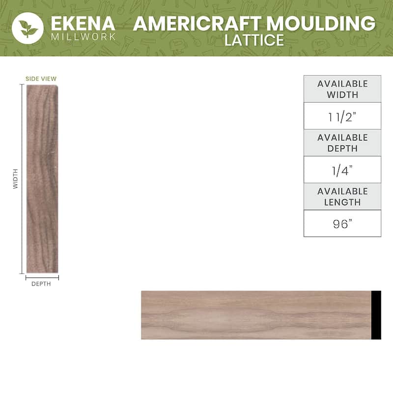 WM266: 1/4-in D x 1-1/2-in W x 96-in L Americraft Solid Hardwood Stain Grade Lattice Moulding