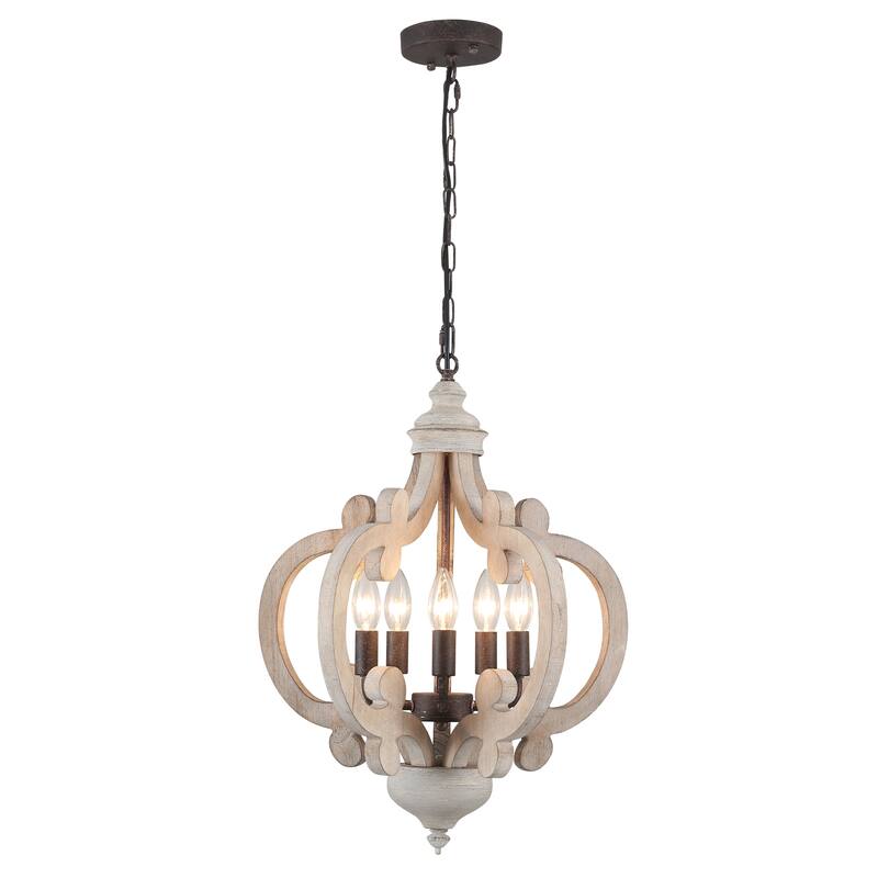 5-Light Country Wood Chandelier Light Fixture for Kitchen Island Dining Room