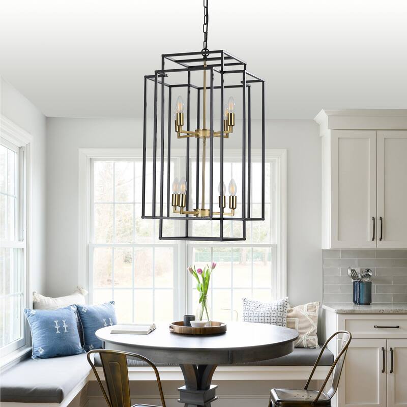 18" Modern 8-Light Geometric Pendant Chandelier, Industrial Metal Frame, Adjustable Hanging Light (No Bulbs)