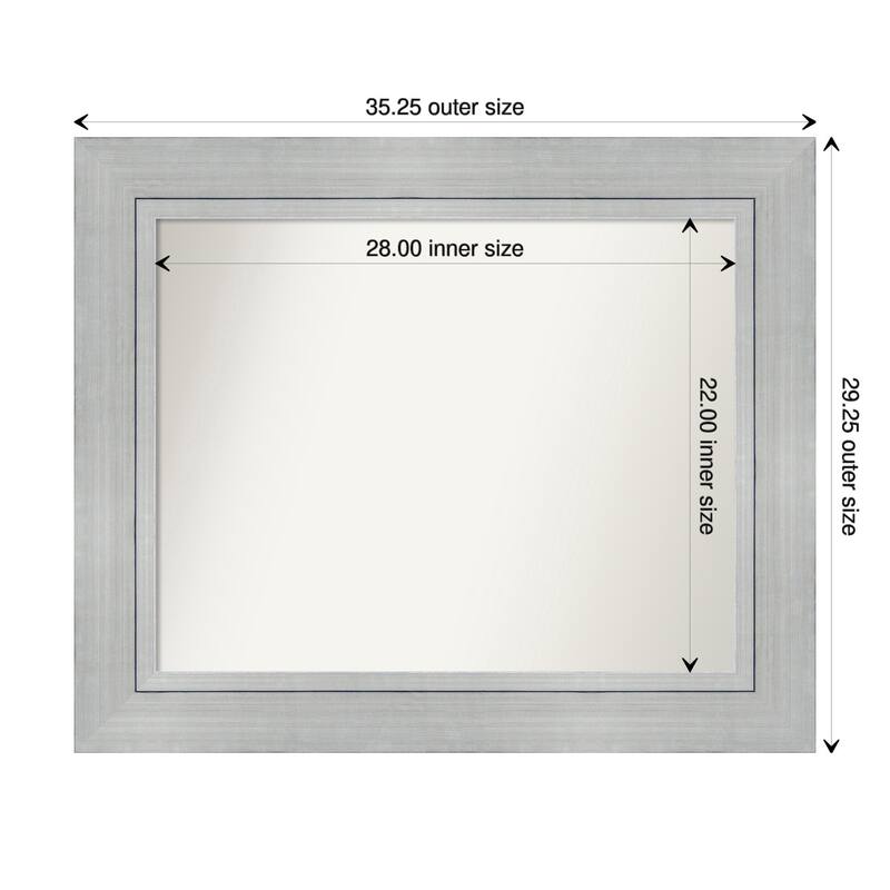 Romano Silver Framed Non-Beveled Custom Wall Mirror, Bathroom Vanity Mirror - Outer Size: 35.25 x 29.25
