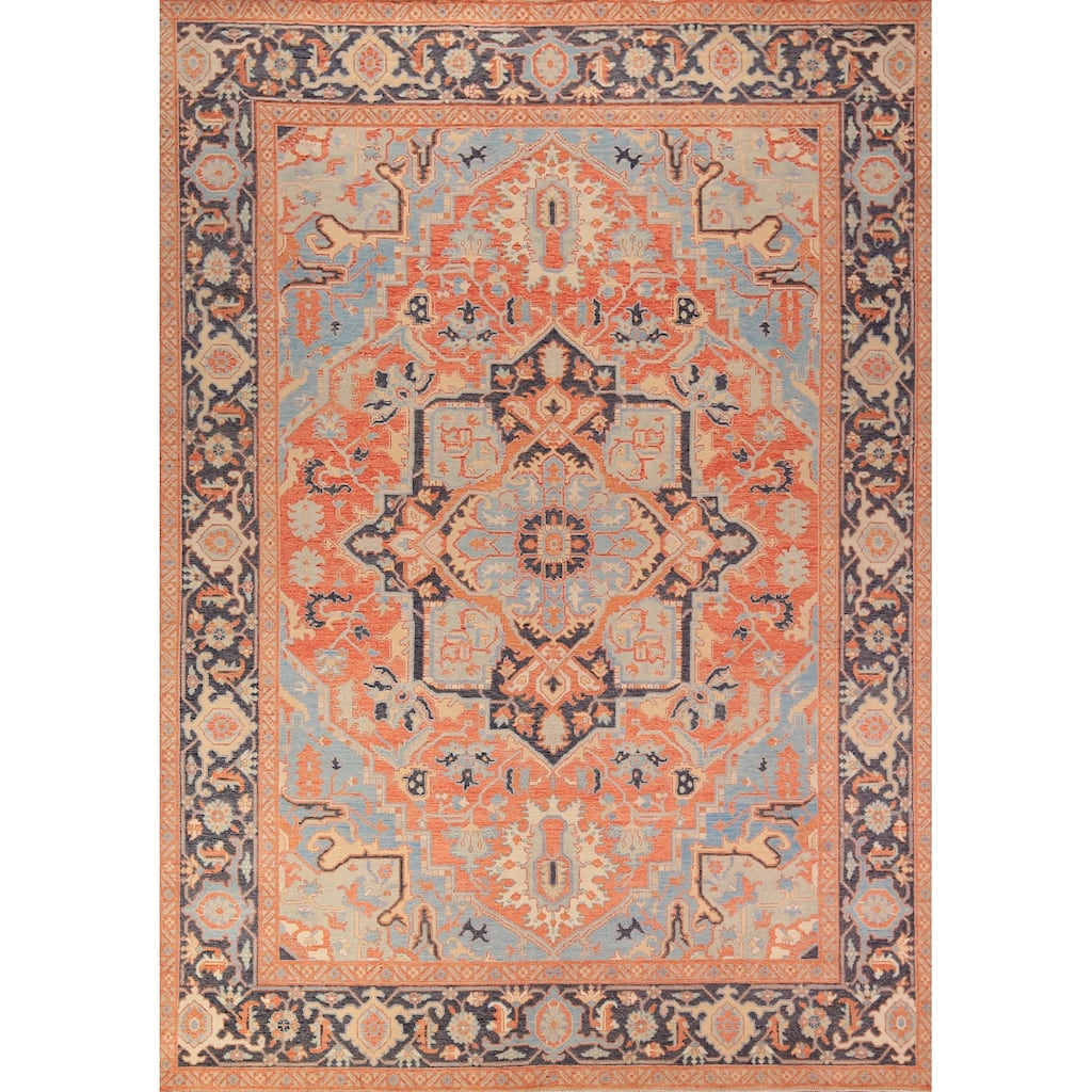 Vegetable Dye Heriz Serapi Area Rug Handmade Oriental Wool Carpet - 9'1" x 12'0"