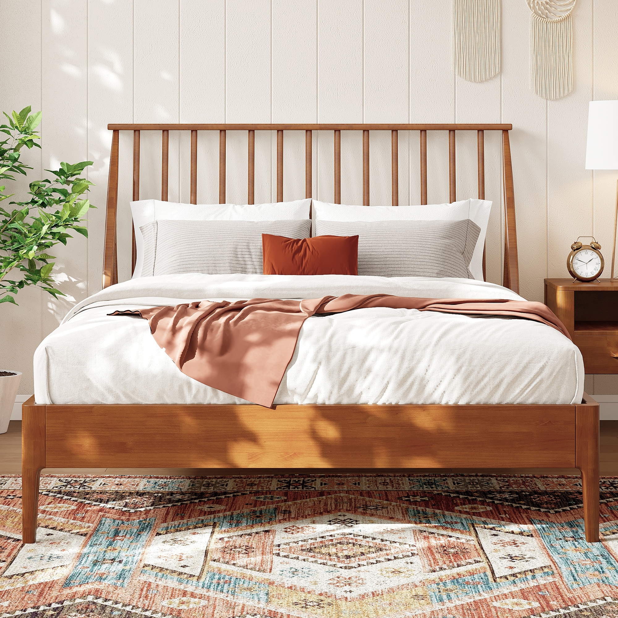 Solid Bamboo Platform Bed with Spindle Hedboard